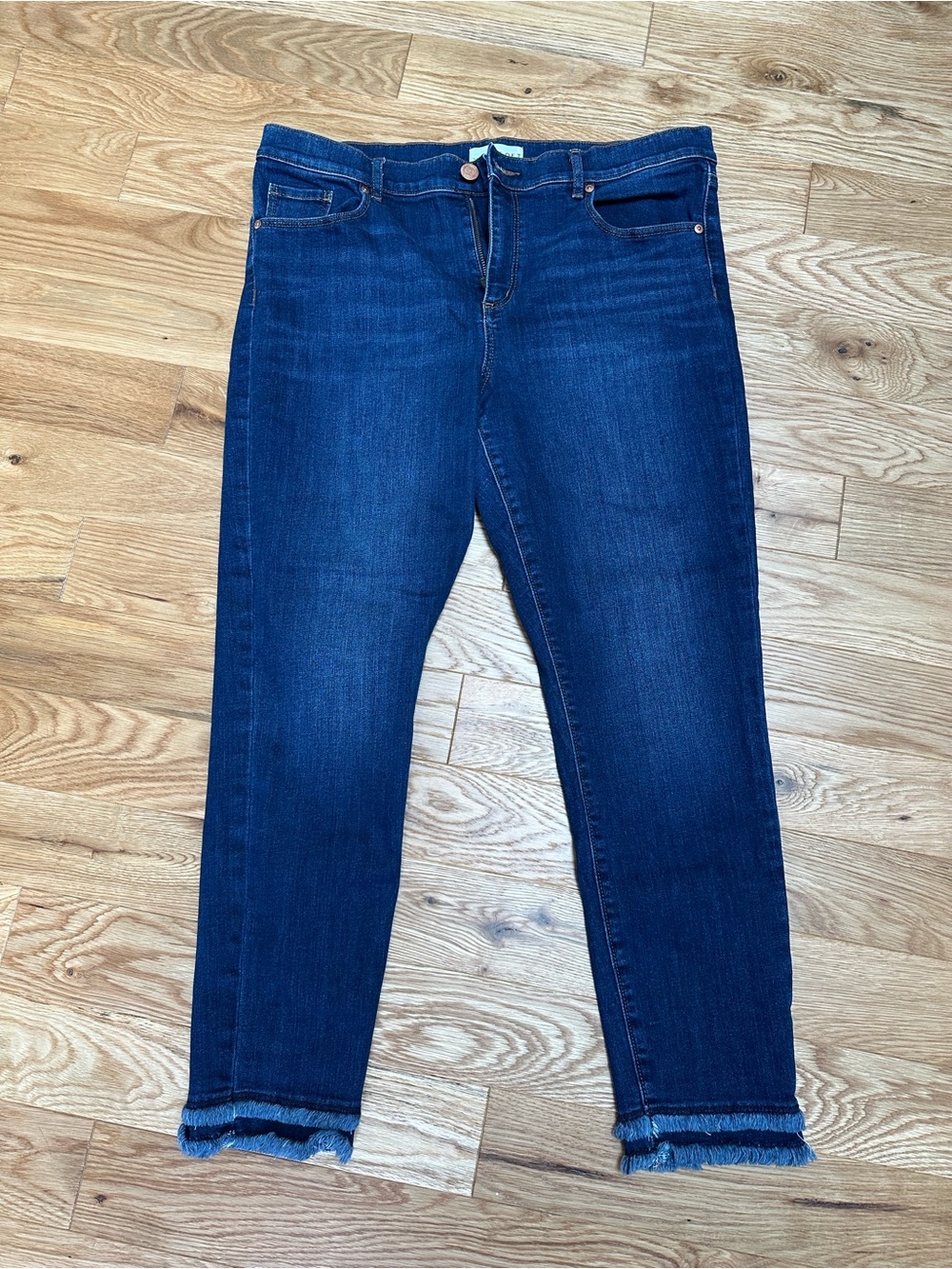 LOFT Dark Blue Modern Skinny Jeans with Frayed Hem - Size 14